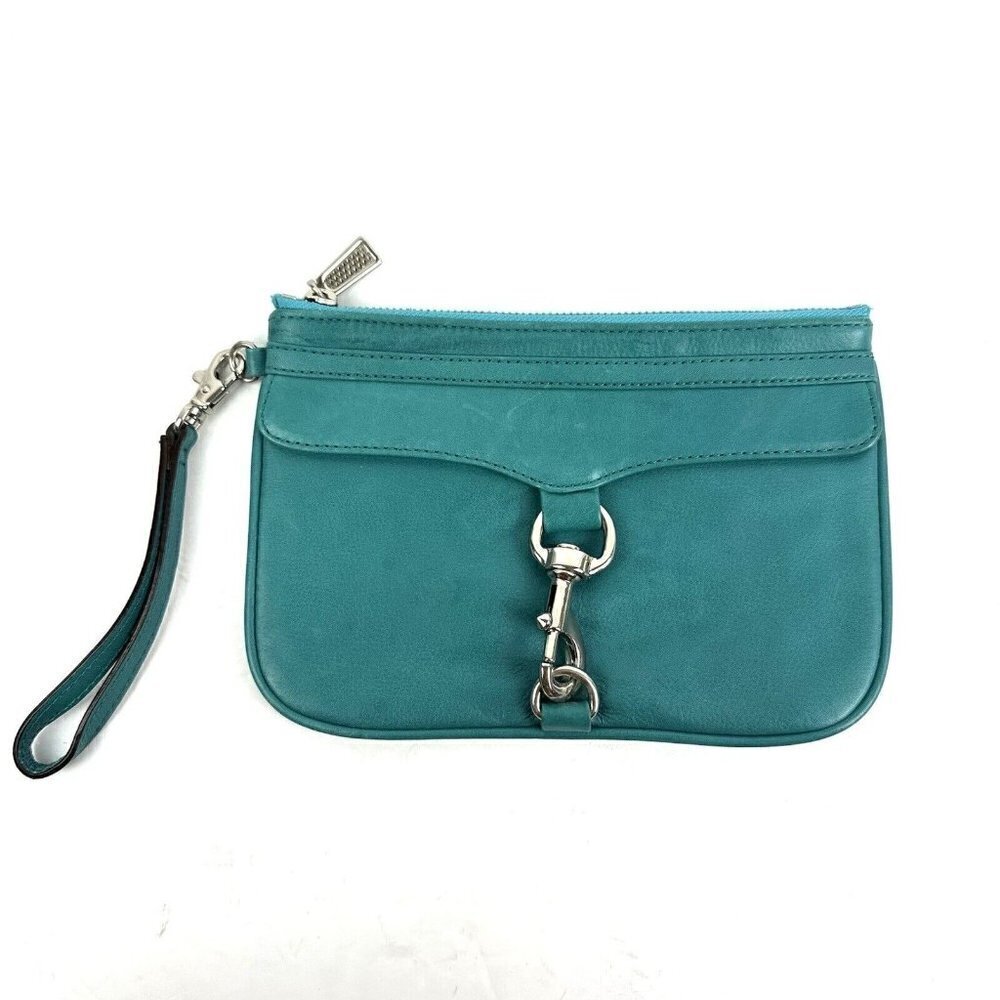 Rebecca Minkoff Skinny Mac Wristlet Teal Leather Clutch‎ Handbag